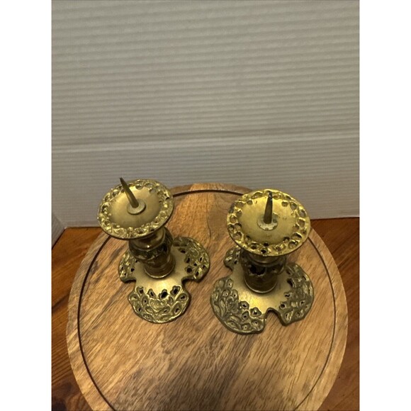 2 Candle Holders Brass - Candle Holder - Candelabra - Pierced - Vintage - Picture 2 of 11